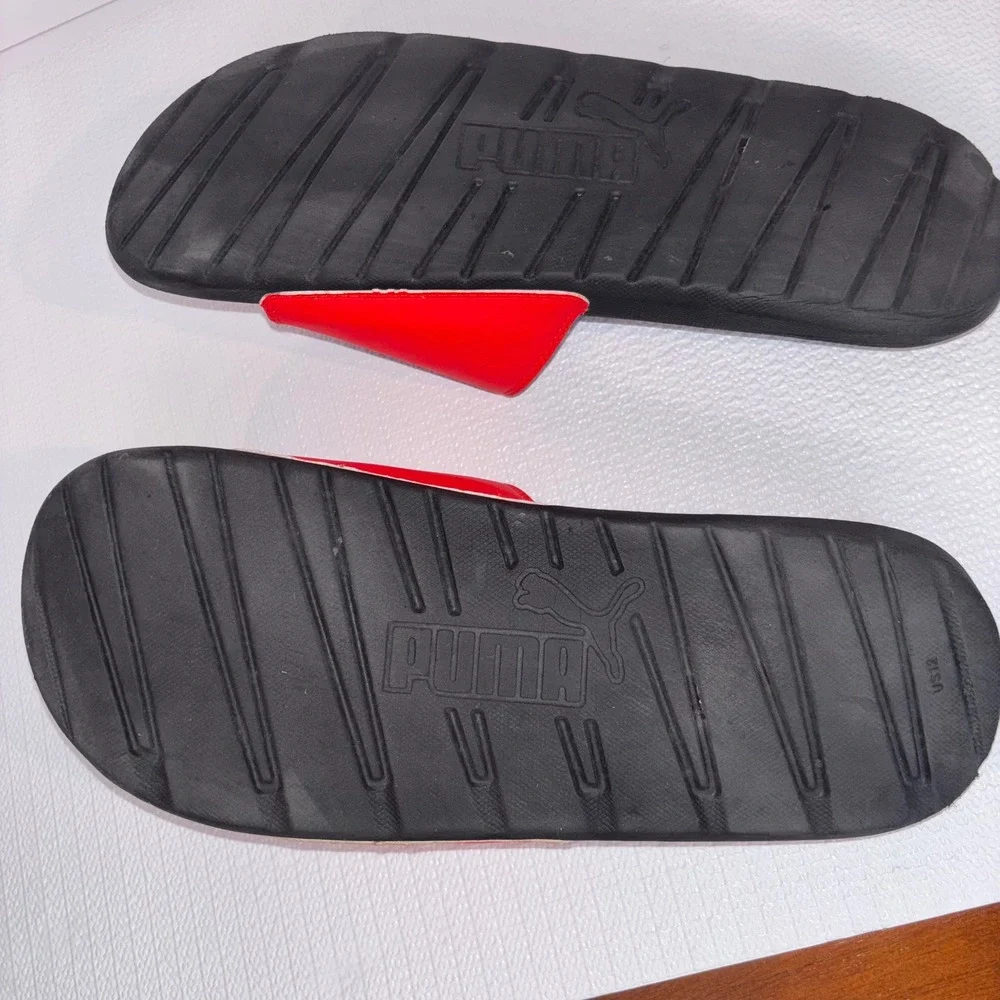 Puma‎ Red Black Slides Sandals Men's Size 12 Comfort Sport Slip On Shoes